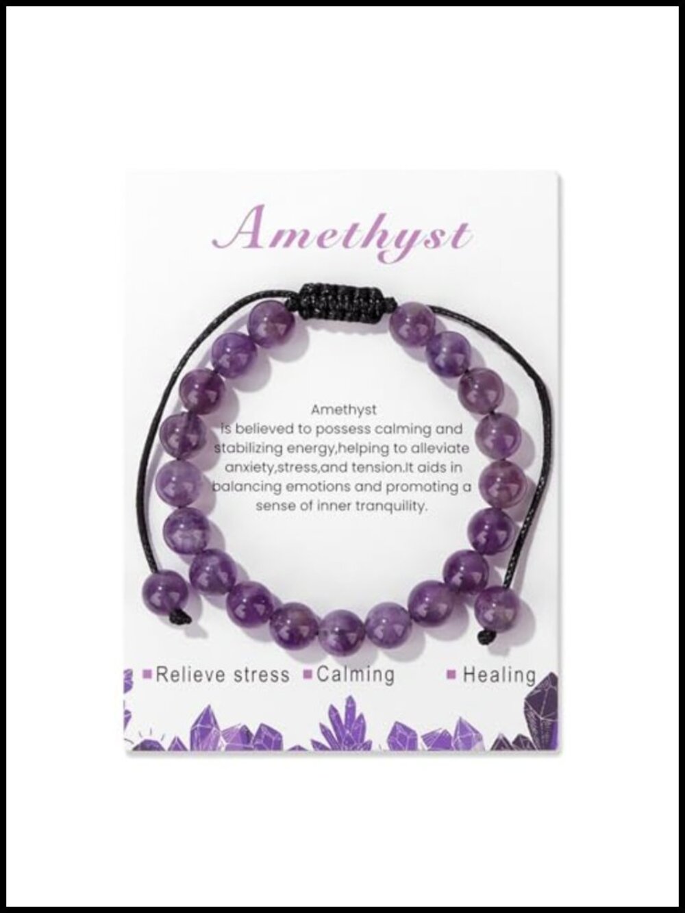 Natural Amethyst 8mm Healing Crystal Bracelet Handmade Adjustable Beaded